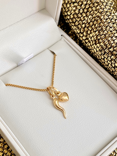 Cuore di Fortuna 18K Gold Cornicello and Heart Necklace | Bella