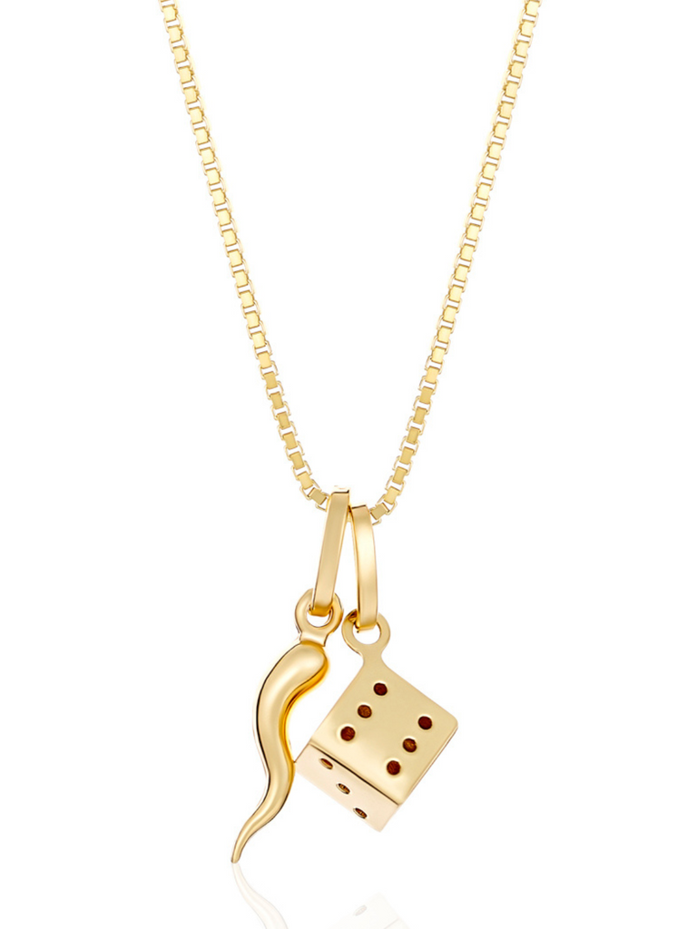Dadi 18K Gold Cornicello and Dice Necklace | Bella Luck Charms
