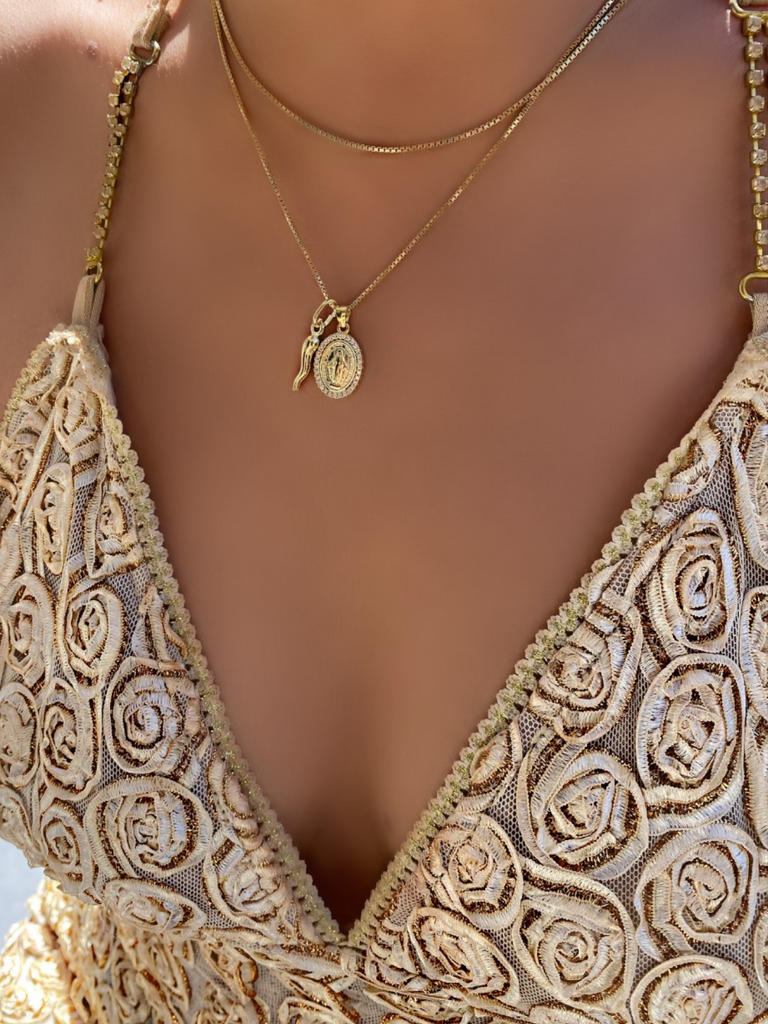Sardegna Gold Cornicello and Diamante Madonna Necklace | BELLA LUCK CHARMS