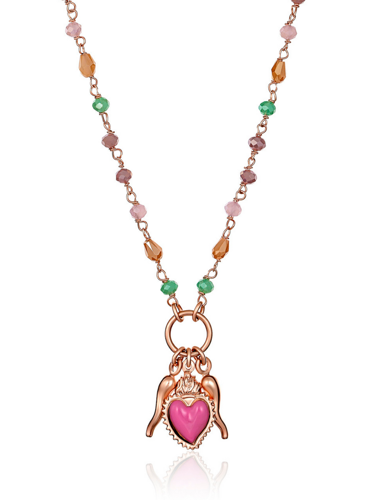 Ragazza Rose Gold Cornicello, Heart and Bead Necklace | Bella Luck Charms
