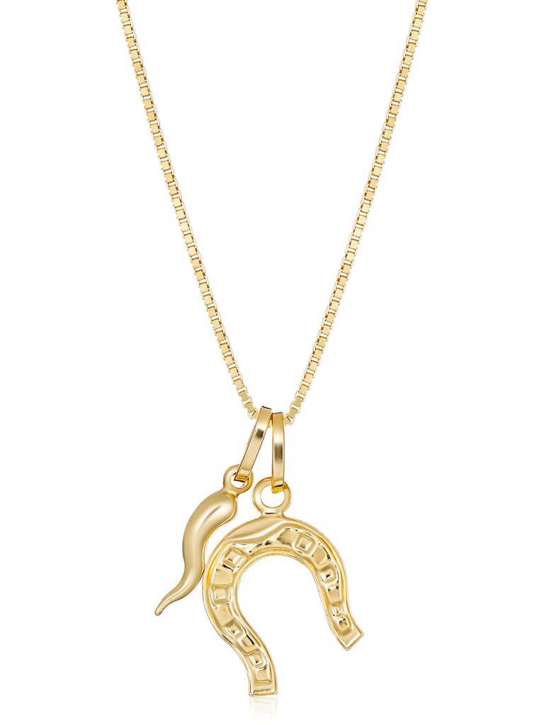 Toscana 18K Gold Cornicello and Horseshoe Necklace | Bella Luck Charms