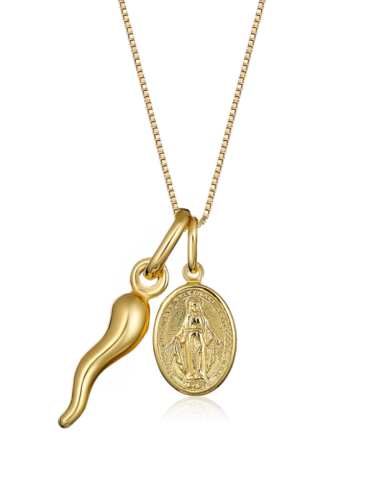 Piccola Grazia Madonna and Cornicello Necklace