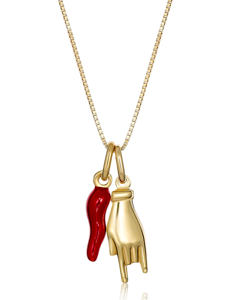 Catania Gold Cornicello and Hand Necklace | Bella Luck Charms