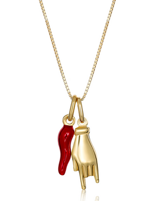 Catania Gold Cornicello and Hand Necklace | Bella Luck Charms