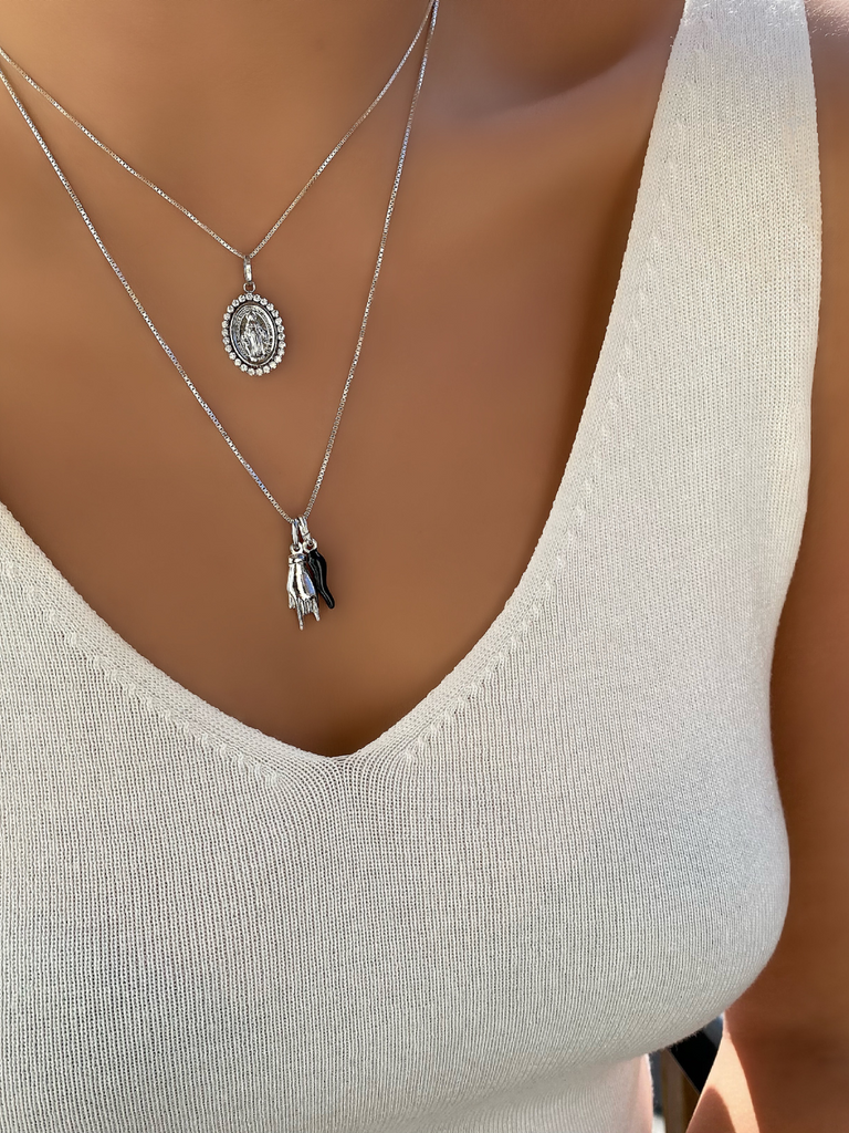 Catania Silver Cornicello and Hand Necklace | Bella Luck Charms