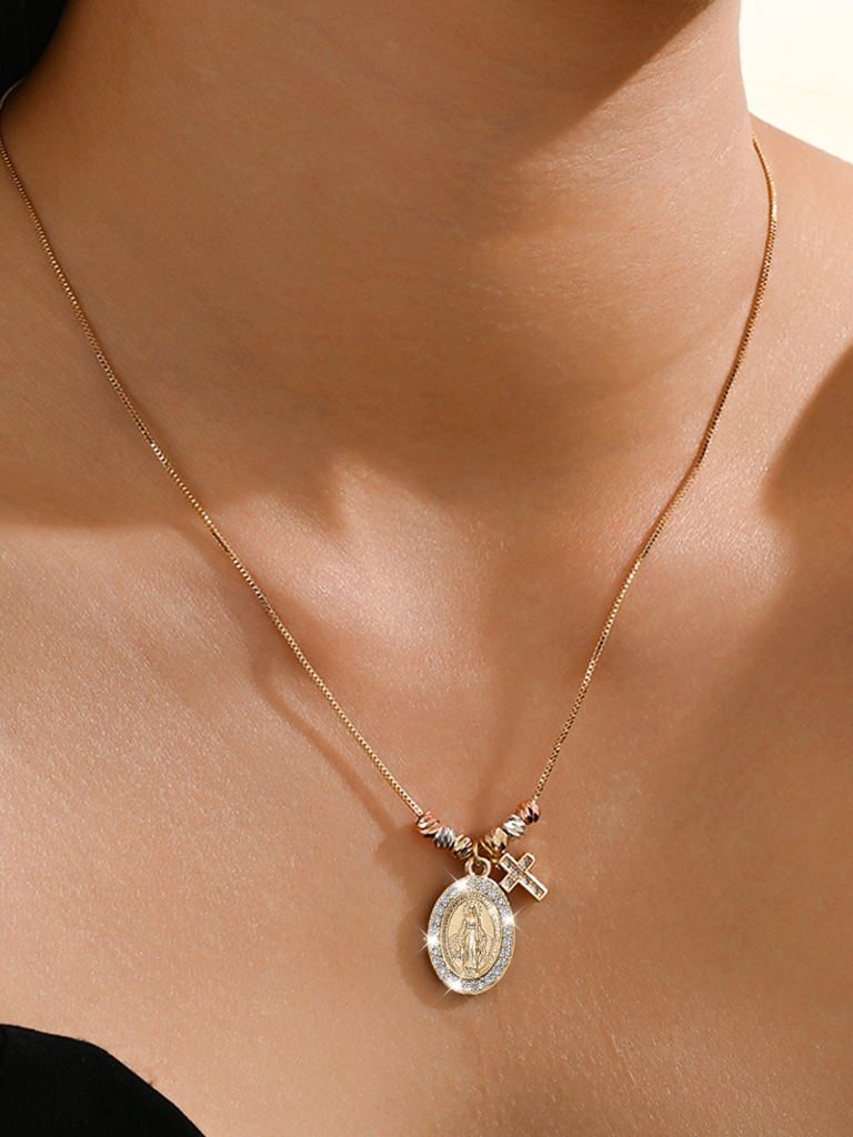 Firenze Diamante Madonna and Cross Necklace | Bella Luck Charms