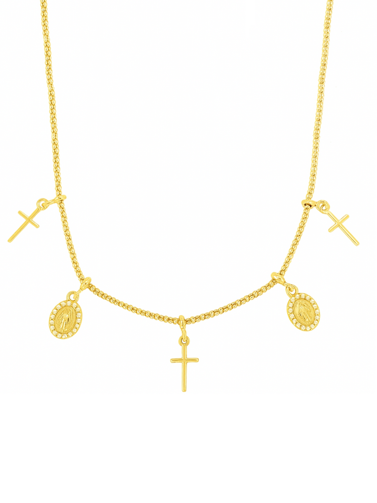 Calabrisella Gold Madonna and Cross Necklace | Bella Luck Charms