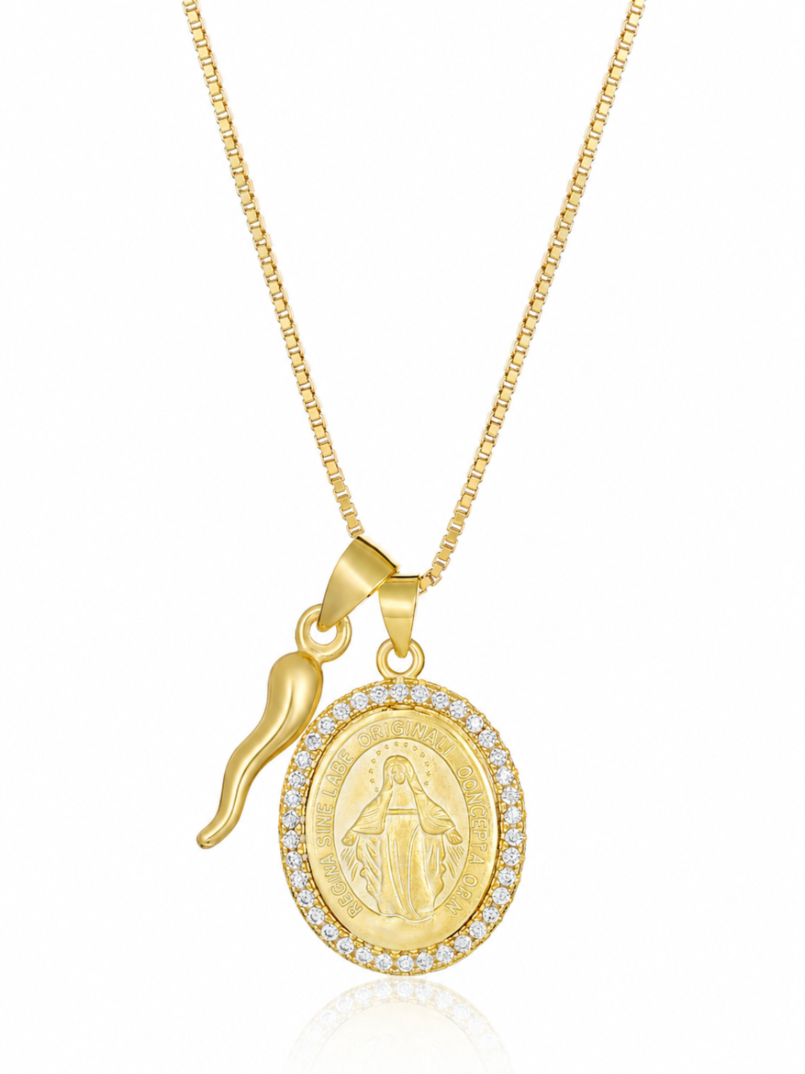 Taormina Diamante Madonna and Cornicello Necklace | Bella Luck Charms