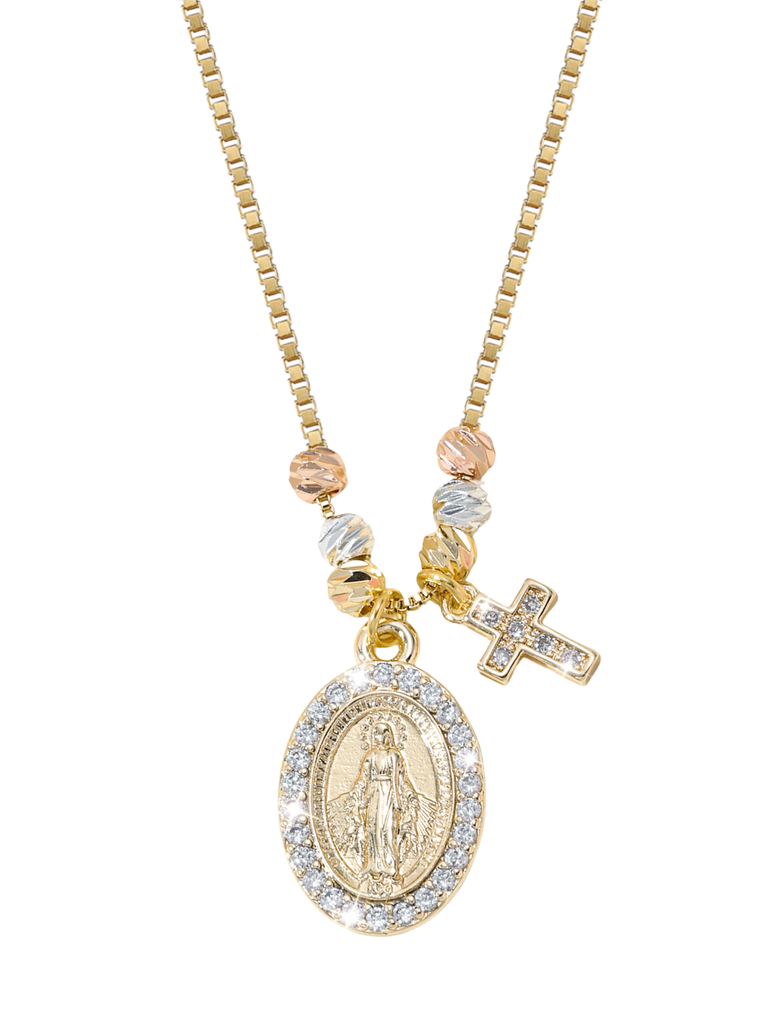 Firenze Diamante Madonna and Cross Necklace | Bella Luck Charms