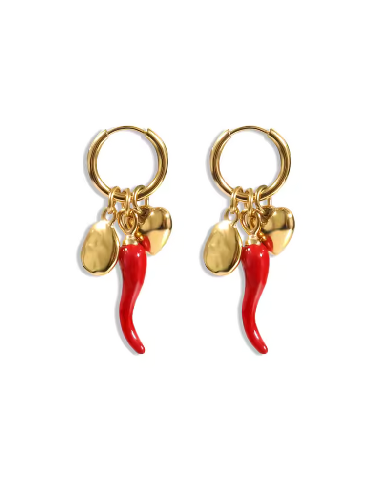 Cuore di Napoli Red Cornicello Earrings | Bella Luck Charms