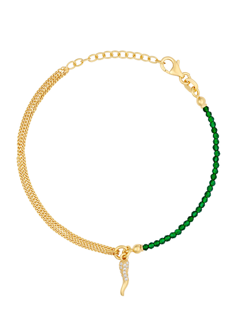 Emilia Diamante Cornicello and Green Beaded Bracelet | Bella Luck Charms