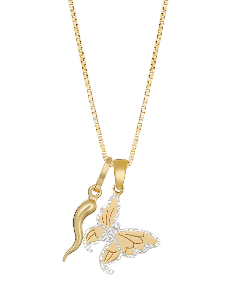 Farfalla 18K Gold Cornicello and Butterfly Necklace | Bella Luck Charms