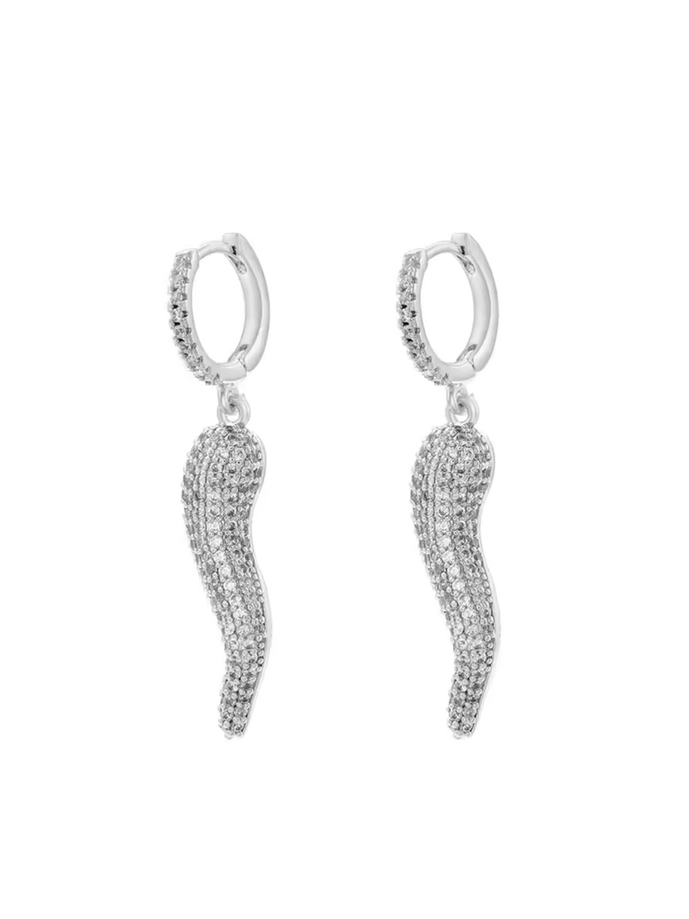 Milanese Silver Diamante Cornicello Earrings | Bella Luck Charms