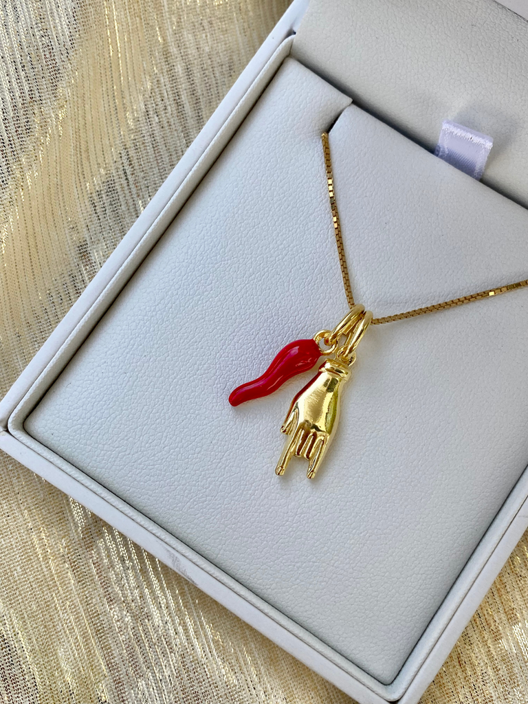 Catania Gold Cornicello and Hand Necklace | Bella Luck Charms