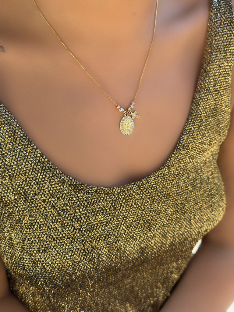 Firenze Diamante Madonna and Cross Necklace | Bella Luck Charms