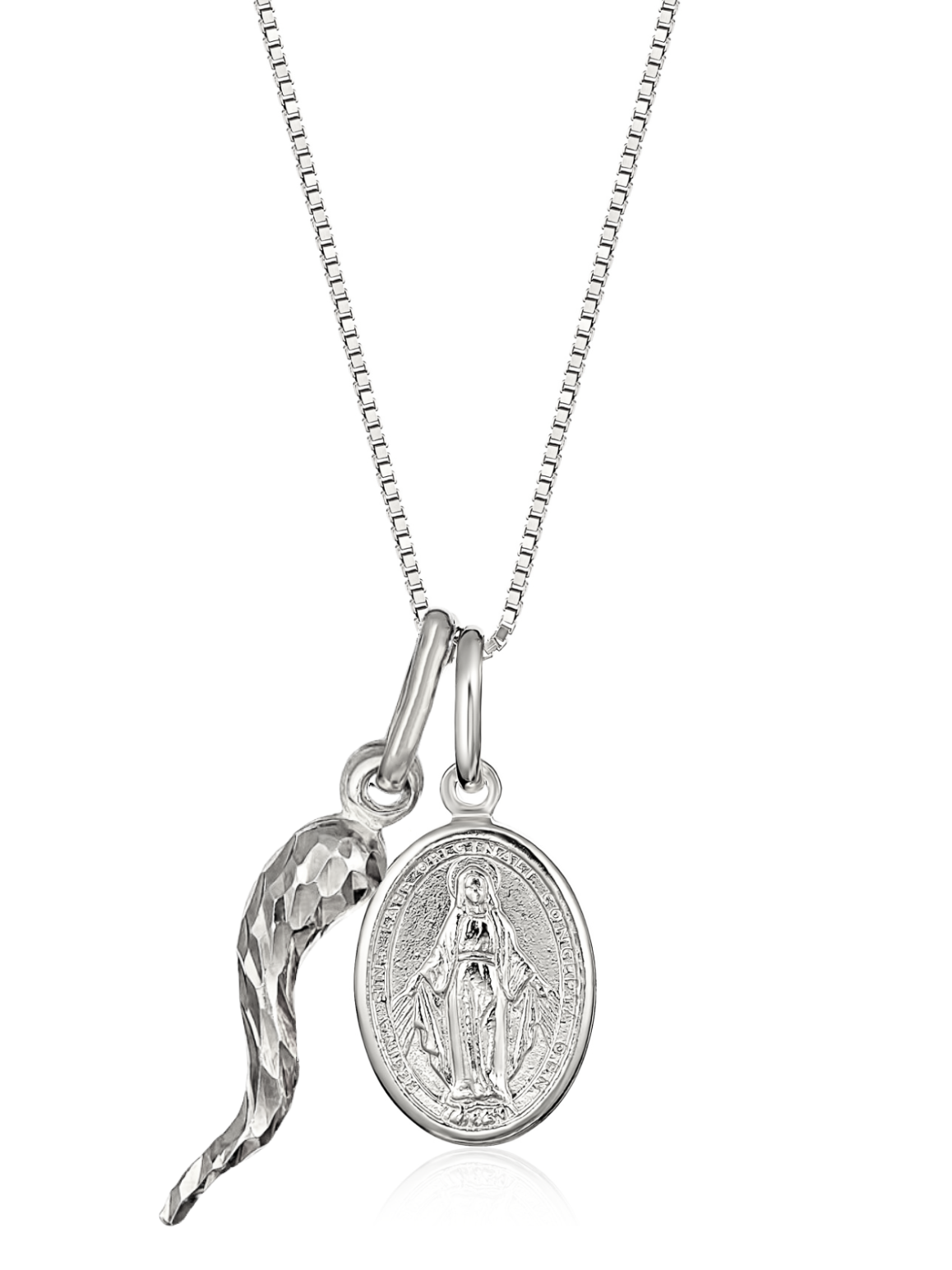 ルミナベッラMessalina SO4 peodant　chrome Palermo Silver Cornicello and Madonna Necklace | Bella Luck Charms