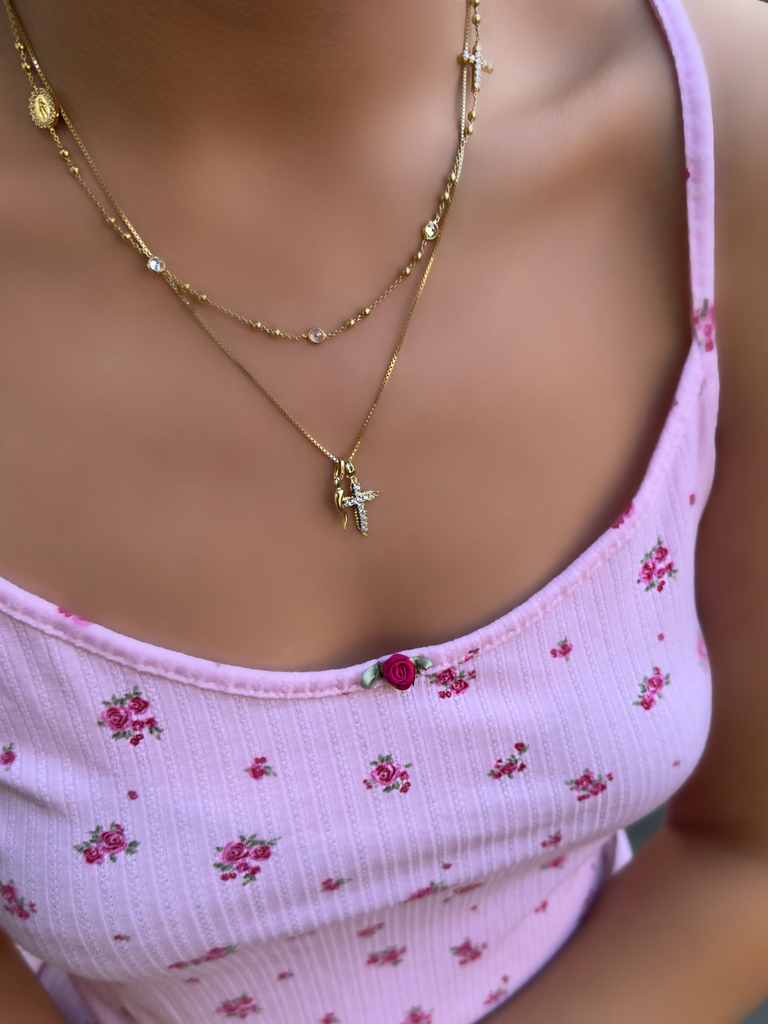 Fortuna Sacra 18k Gold Cornicello and Cross Necklace | Bella Luck Charms