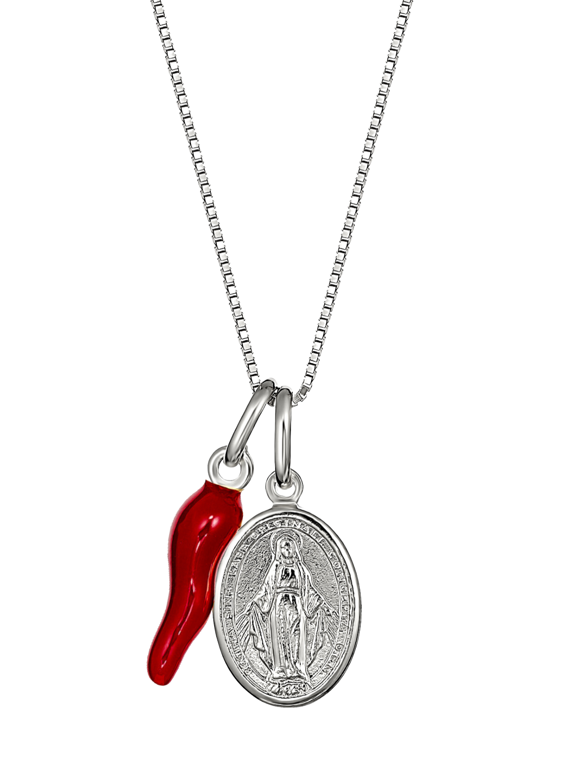 Cosenza Silver Cornicello and Madonna Necklace | Bella Luck Charms