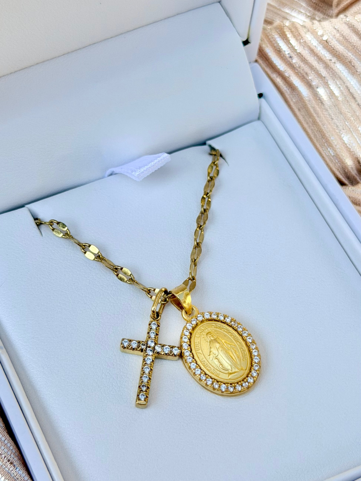Gold Diamante Cross Virgin Mary Necklace | Bella Luck Charms