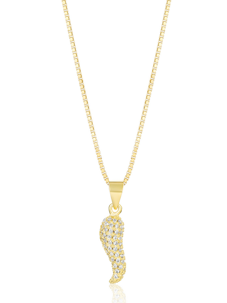 Cristallo Gold Diamante Cornicello Necklace | Bella Luck Charms