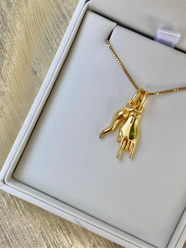 Catania Gold Cornicello and Hand Necklace | Bella Luck Charms