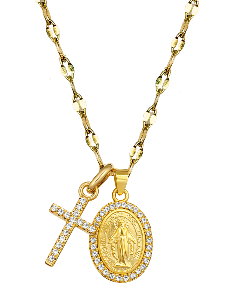 Gold Diamante Cross Virgin Mary Necklace | Bella Luck Charms