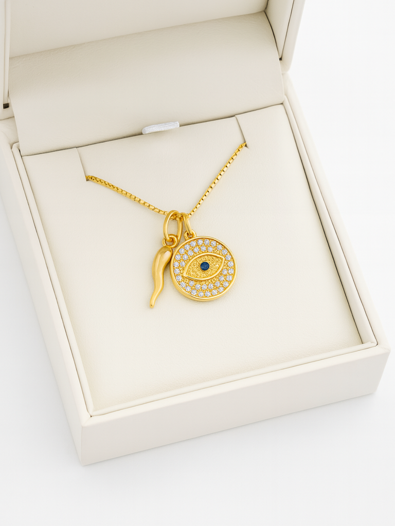 Occhio Evil Eye and Cornicello Necklace  | Bella Luck Charms