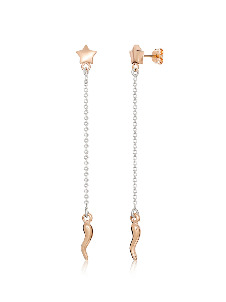 Stella Rose Gold and Silver Cornicello Star Earrings | Bella Luck Charms