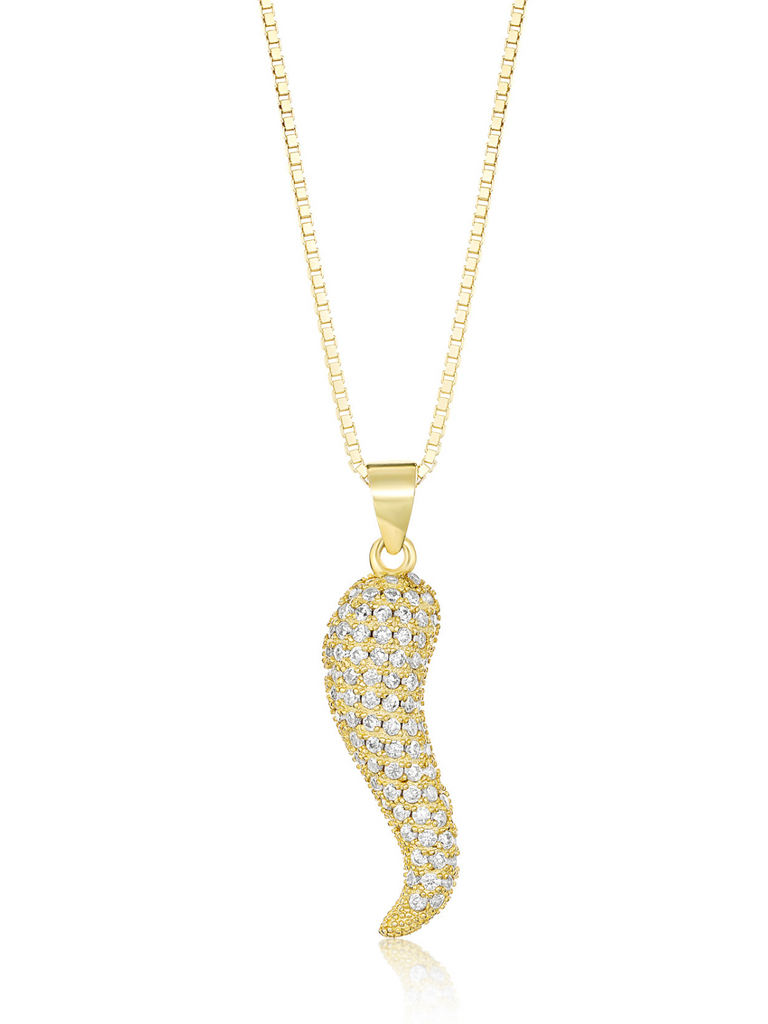 Cristallo Gold Diamante Cornicello Necklace | Bella Luck Charms