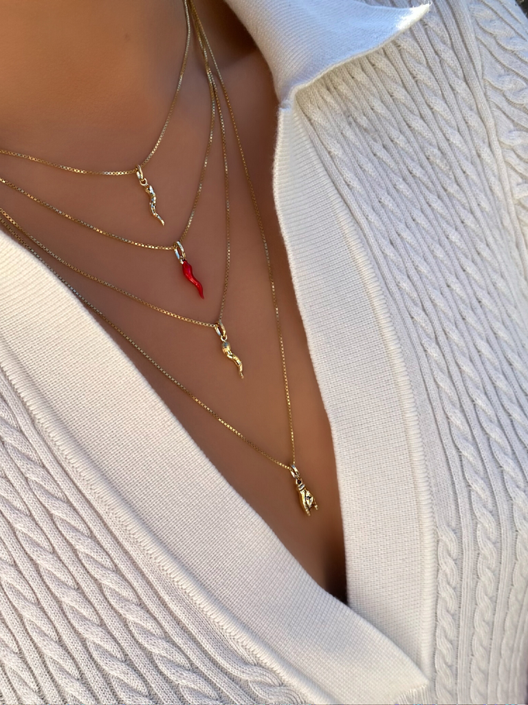 Piccolina Rosso 18K Red and Gold Cornicello Pendant | Bella Luck Charms