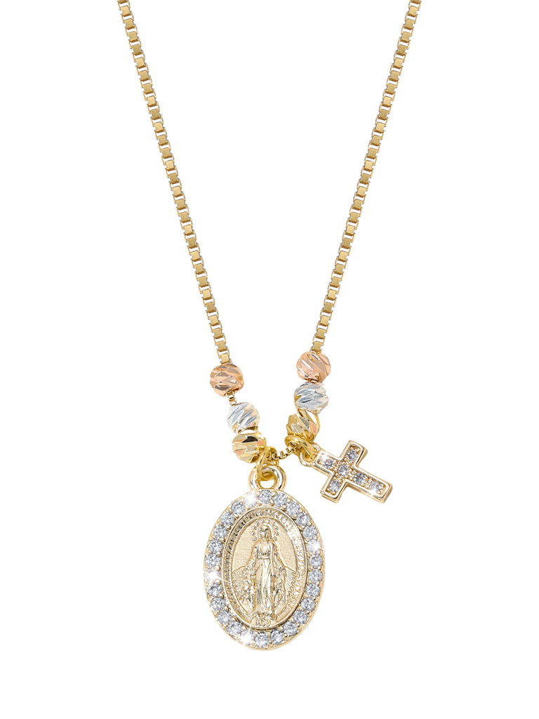 Firenze Diamante Madonna and Cross Necklace | Bella Luck Charms