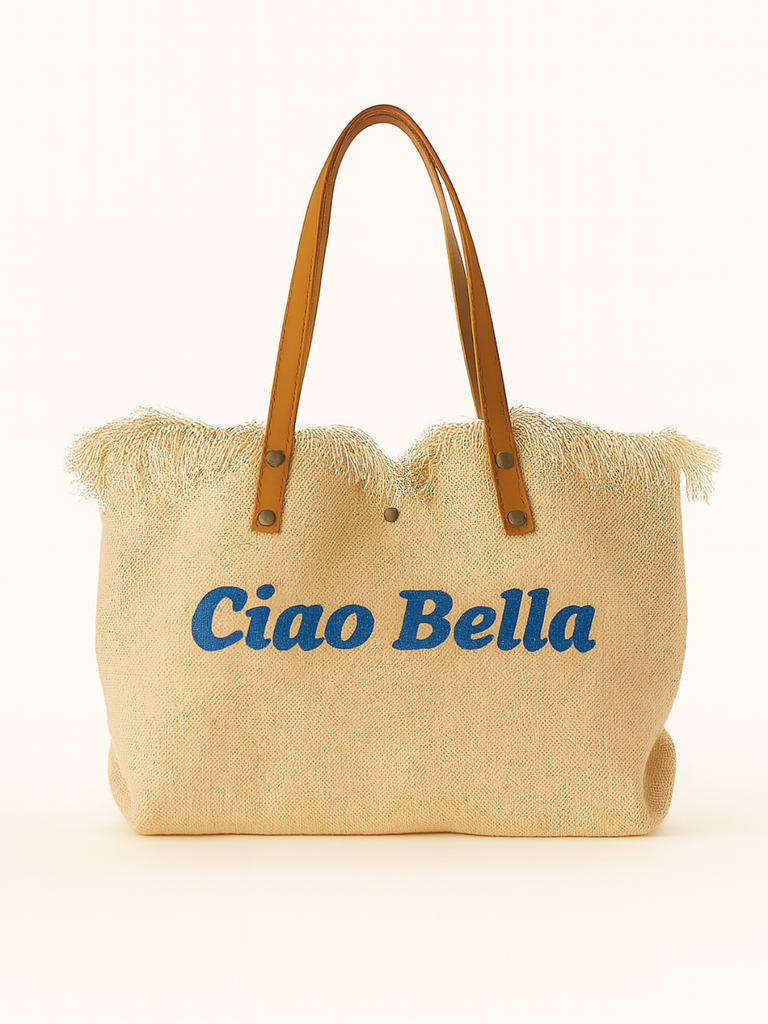 Ciao Bella Brown Summer Canvas Tote Beach Bag | Bella Luck Charms