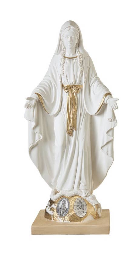 Miraculous Madonna statue with white resin medals | Bella Luck Charms