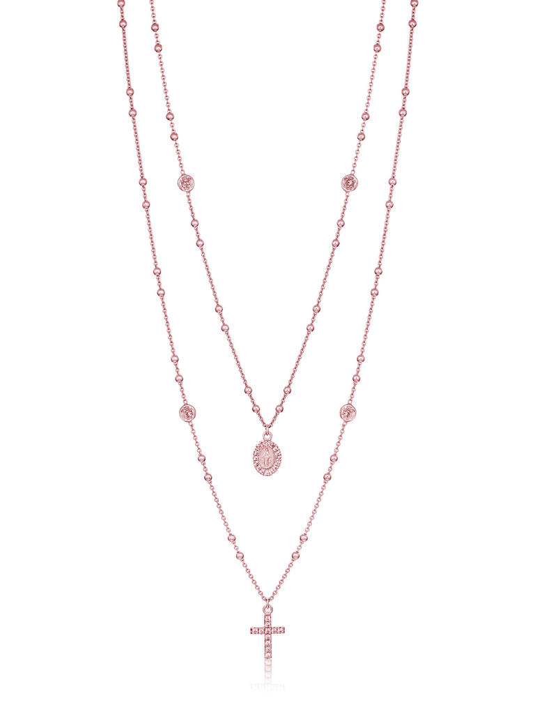 Assisi Rose Gold Diamante Rosary Necklace | Bella Luck Charms