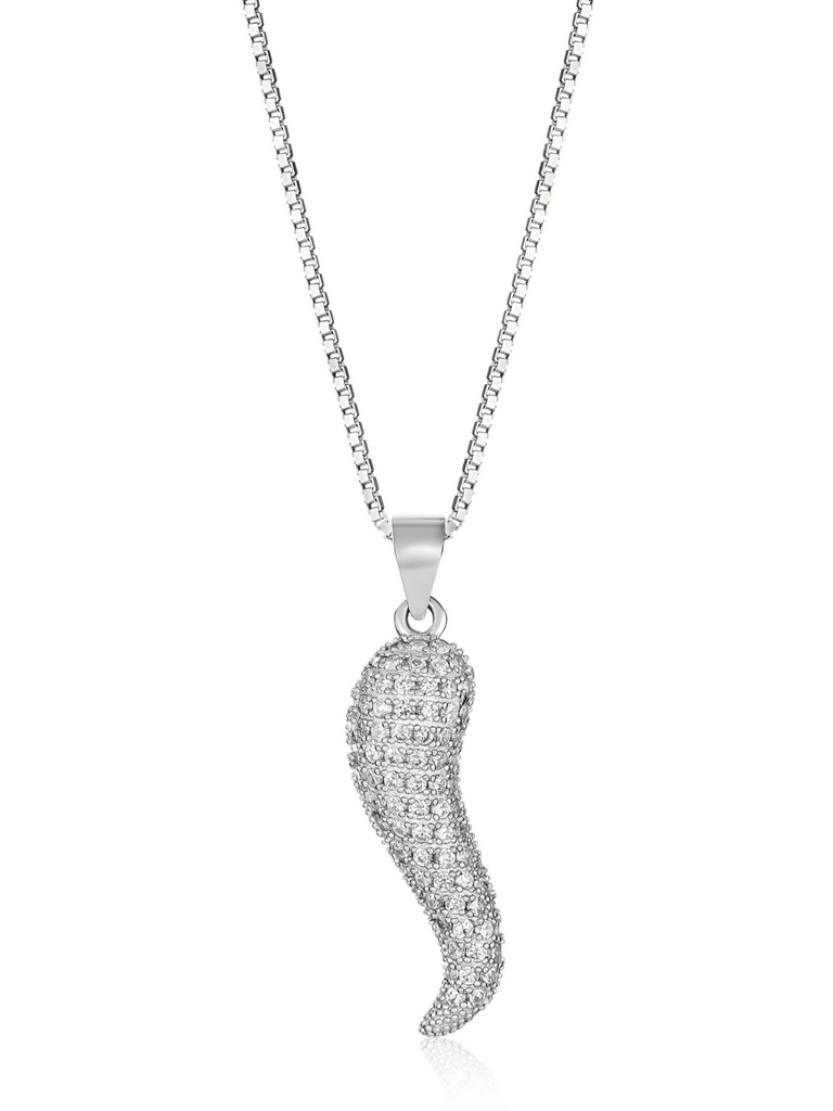 Cristallo Silver Diamante Cornicello Necklace | Bella Luck Charms