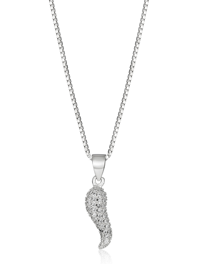 Cristallo Silver Diamante Cornicello Necklace Bella Luck Charms