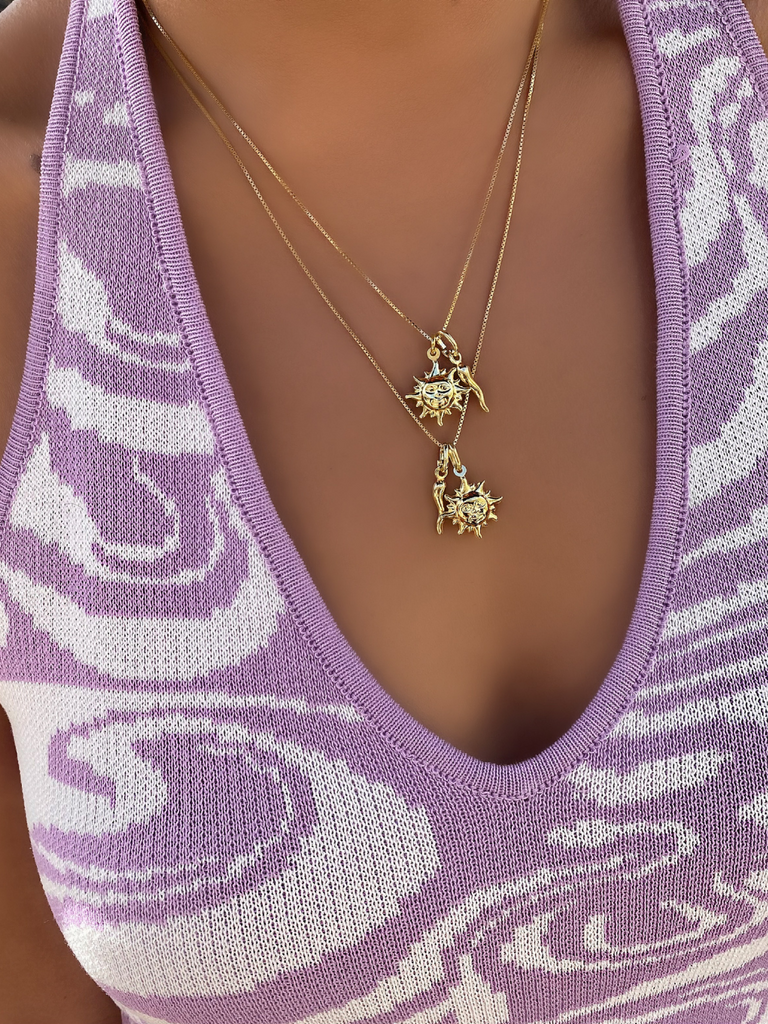 Sole Gold Cornicello and Sun Pendant Necklace