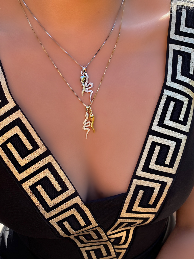 Serpentina Cornicello and Diamante Snake Necklace