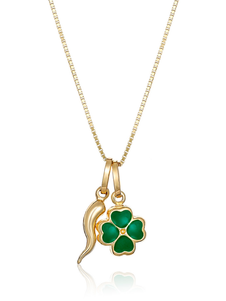 San Marco 18K Gold Four Leaf Clover and Cornicello Necklace | Bella Luck CHarms