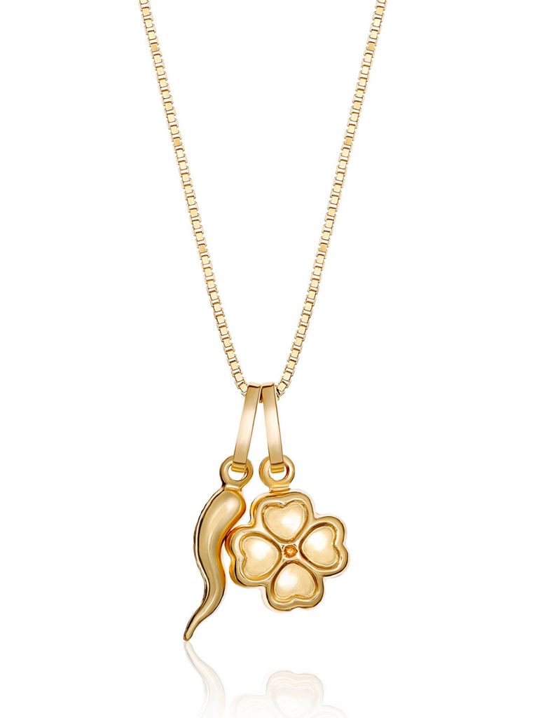 San Marco 18K Gold Four Leaf Clover and Cornicello Necklace | Bella Luck CHarms