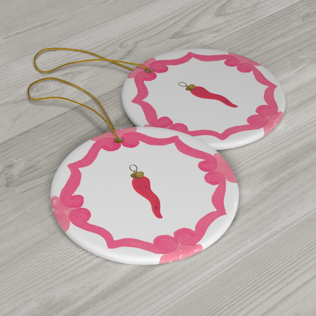 Hot Pink Cornicello Watercolor Charm Ornament