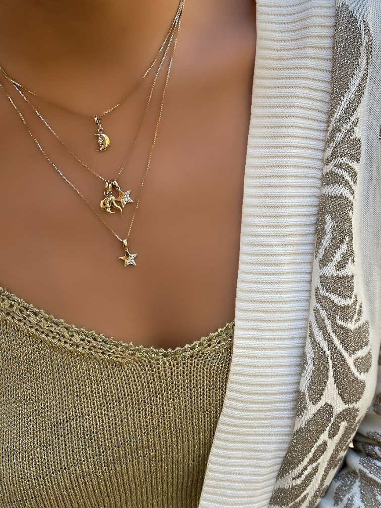 Cielo 18K Gold Cornicello, Moon and Star Necklace | Bella Luck Charms