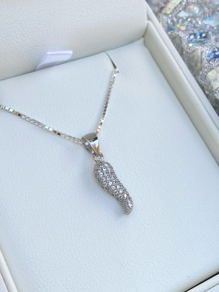 Cristallo Silver Diamante Cornicello Necklace