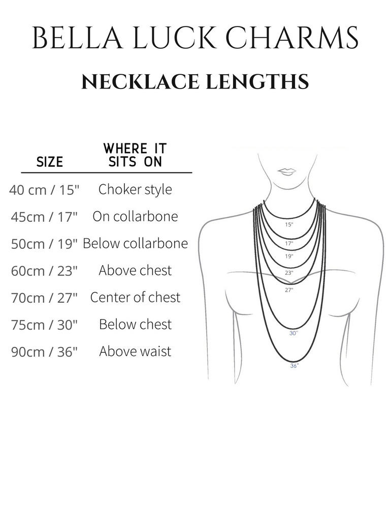 Bella Luck Charms Sizing Chart for necklaces 