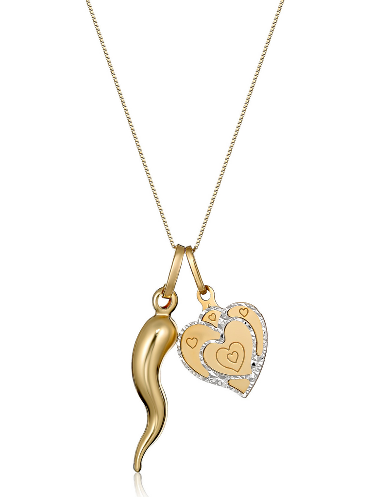 Sempre 18K Gold Cornicello and Heart Necklace | Bella Luck Charms