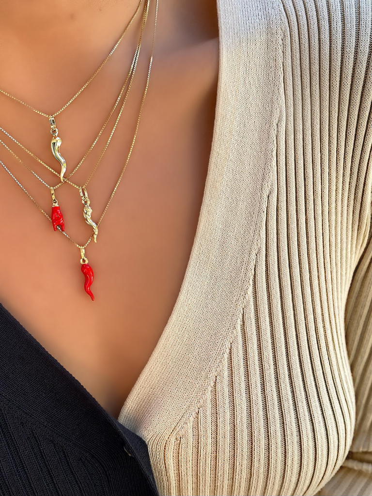 Rosso 18K Red and Gold Cornicello Pendant | Bella Luck Charms