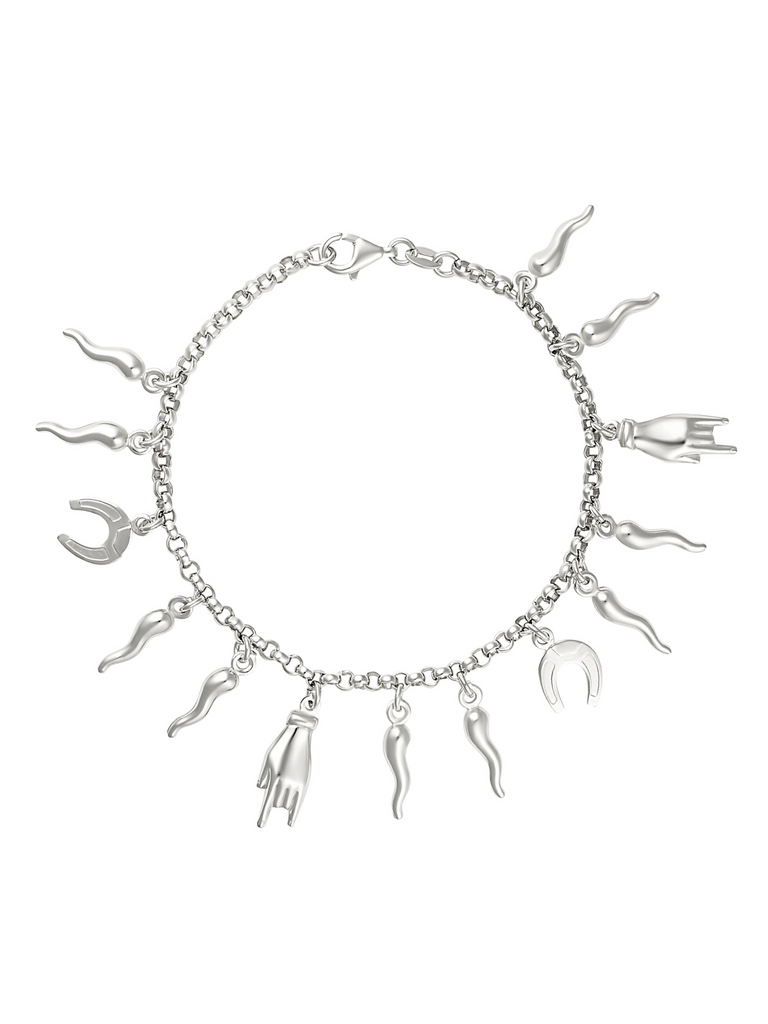 Rosetta Silver Cornicello Charm Bracelet | Bella Luck Charms