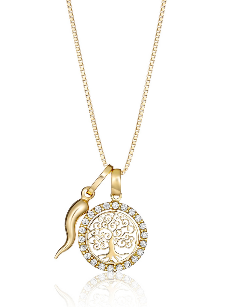 La Vita 18K Gold Cornicello and Tree of Life Necklace | Bella Luck Charms
