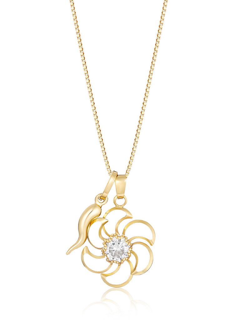 Fiore 18K Gold Cornicello and Flower Necklace | Bella Luck Charms
