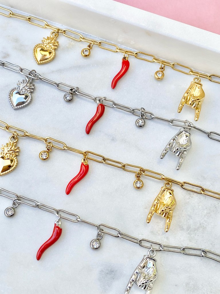 Gabriella Gold and Silver Cornicello Charm Bracelet | Bella Luck Charms